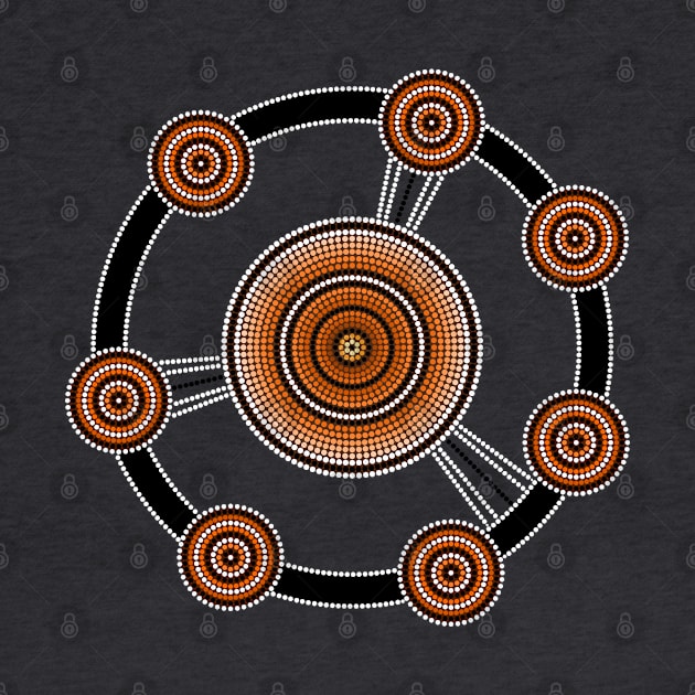 An illustration based on aboriginal style of dot painting depicting demarcation solution by Dedoma